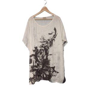 Zonda Nellis 100% Linen Art To Wear Tunic Grey and Offwhite Graphic